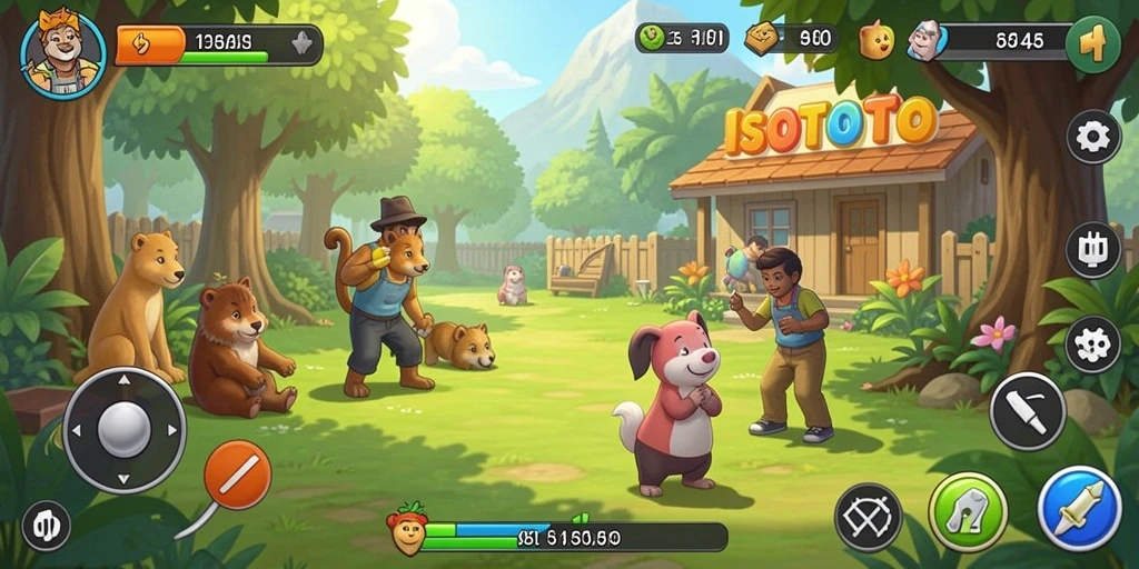 Tampilan gameplay ISOTOTO dengan karakter dan interaksi yang dinamis.