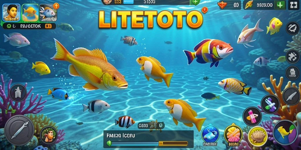 Screenshot gameplay LITETOTO yang menunjukkan serunya menangkap ikan.