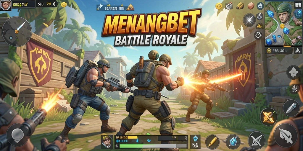 Gameplay intens MENANGBET dalam pertarungan Battle Royale.