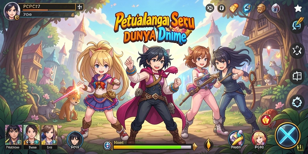 Screenshot gameplay PCPC7 dengan karakter anime beraksi.