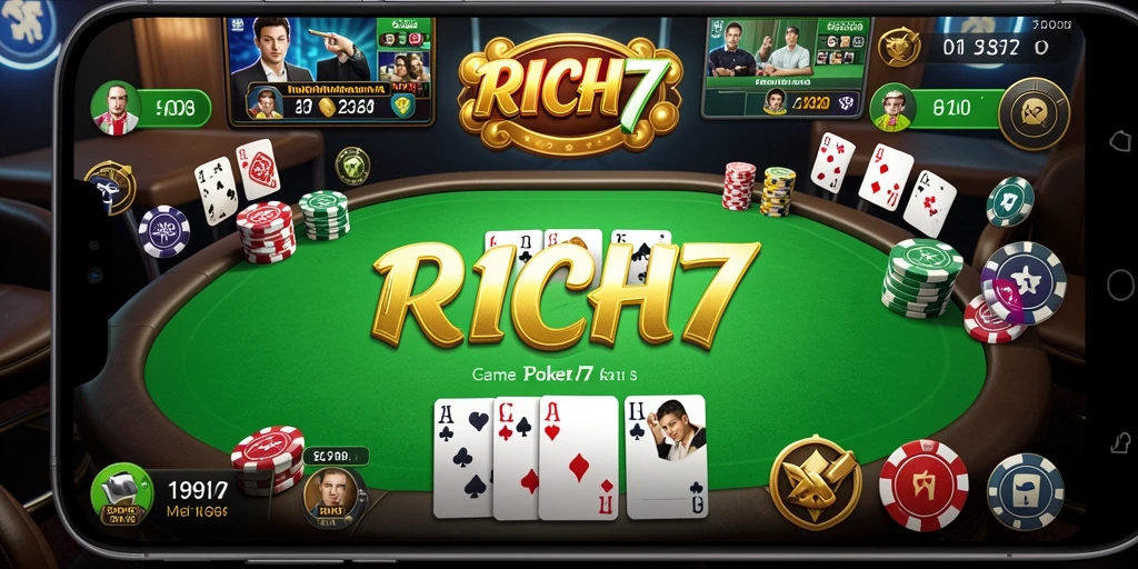 Screenshot gameplay RICH7 yang menunjukkan momen intens dalam game Poker.