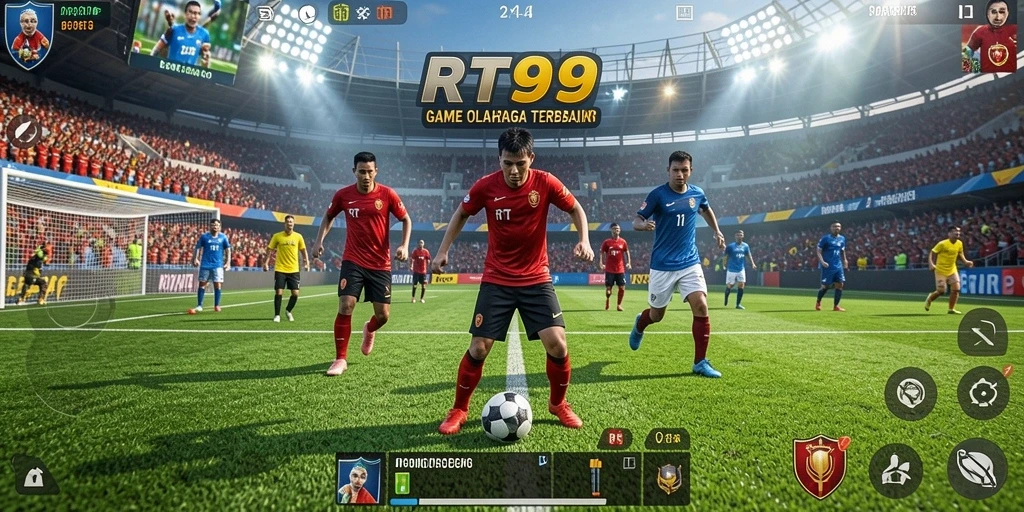 Tangkapan layar RT99 menunjukkan gameplay seru dalam berbagai cabang olahraga.
