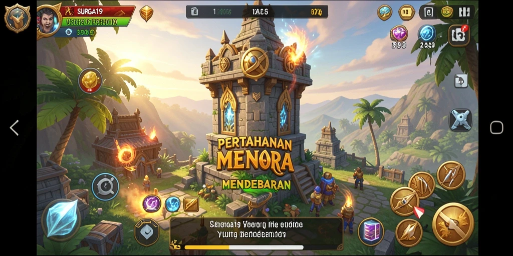 Screenshot gameplay SURGA19 menampilkan aksi seru Tower Defense.